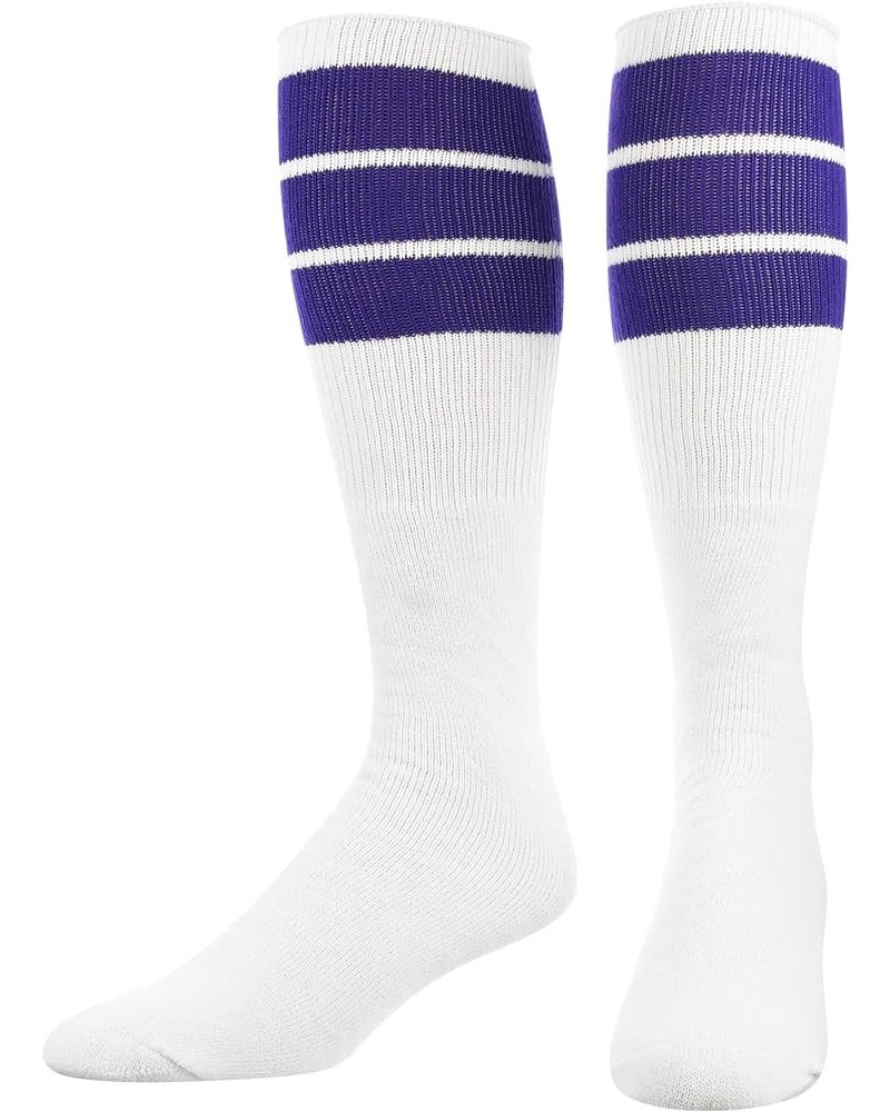 Retro Tube Socks with Stripes for Men & Women - 3 Stripe Purple $10.02 Activewear