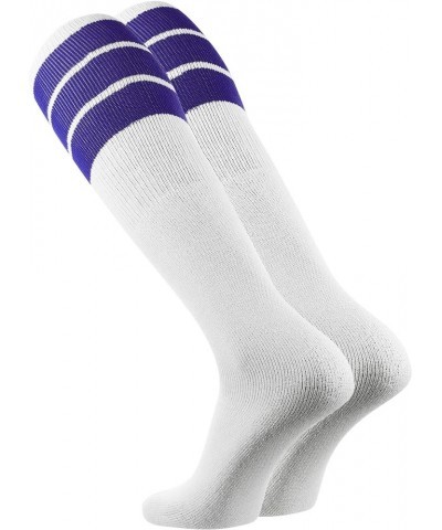 Retro Tube Socks with Stripes for Men & Women - 3 Stripe Purple $10.02 Activewear