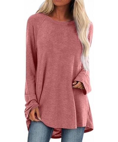 Womens Blouses Dressy Casual Cotton Solid Loose Pockets T Shirt Blouses Tops Ruffle Blouse for Women A13-pink $5.81 Shirts