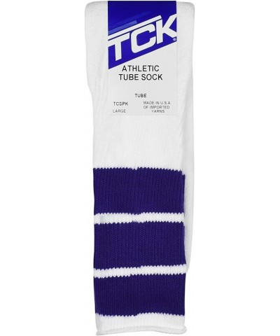 Retro Tube Socks with Stripes for Men & Women - 3 Stripe Purple $10.02 Activewear