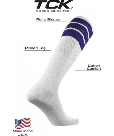 Retro Tube Socks with Stripes for Men & Women - 3 Stripe Purple $10.02 Activewear