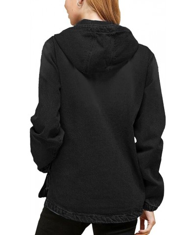 Women’s Premium Cotton Casual Hoodie Half Zip Pullover Denim Jean Jacket SLIM FIT Black $18.90 Jackets