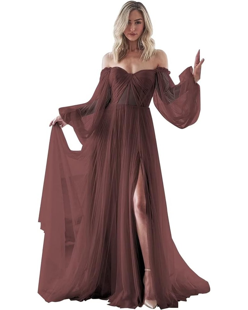 Long Sleeve Wedding Dress Plus Size Prom Dress 2024 Tulle Ball Gown Princess Formal Evening Gowns for Women Burgundy $46.92 D...