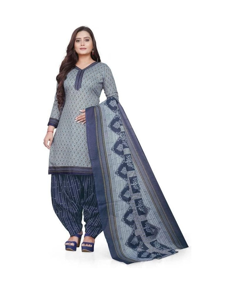 Readymade Patiala Churidar Salwar Suit of Crepe Fabric with Najneen Dupatta for Women & Girls Grey-1 $19.09 Suits