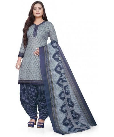 Readymade Patiala Churidar Salwar Suit of Crepe Fabric with Najneen Dupatta for Women & Girls Grey-1 $19.09 Suits