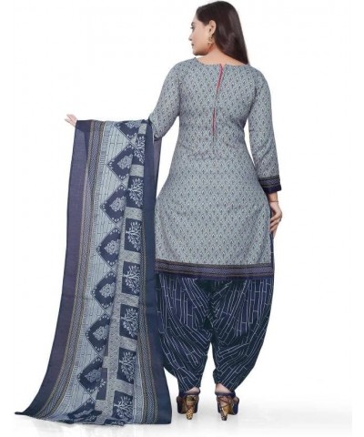 Readymade Patiala Churidar Salwar Suit of Crepe Fabric with Najneen Dupatta for Women & Girls Grey-1 $19.09 Suits