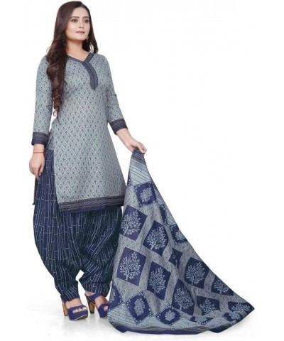 Readymade Patiala Churidar Salwar Suit of Crepe Fabric with Najneen Dupatta for Women & Girls Grey-1 $19.09 Suits