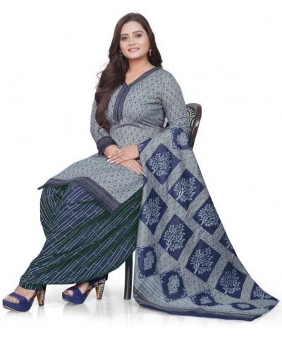 Readymade Patiala Churidar Salwar Suit of Crepe Fabric with Najneen Dupatta for Women & Girls Grey-1 $19.09 Suits