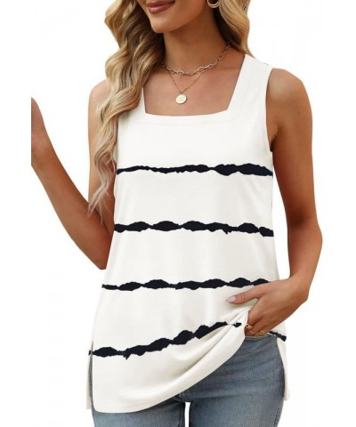 Womens Summer Square Neck Striped Tank Top Casual Loose Fit Sleeveless Tops Shirts B White $12.50 Tanks