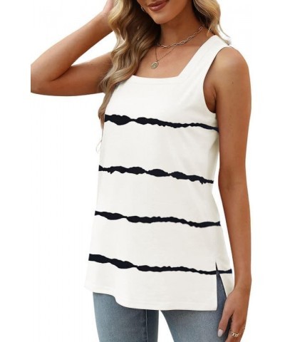 Womens Summer Square Neck Striped Tank Top Casual Loose Fit Sleeveless Tops Shirts B White $12.50 Tanks