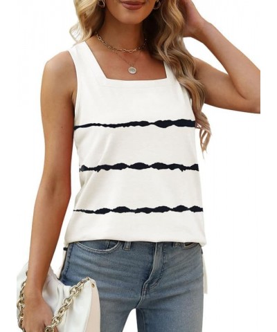 Womens Summer Square Neck Striped Tank Top Casual Loose Fit Sleeveless Tops Shirts B White $12.50 Tanks