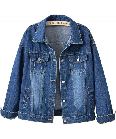 Women's Candy Color Denim Jacket Relaxed Fit Casual Jean Trucker Jacket Deep Blue $20.34 Jackets