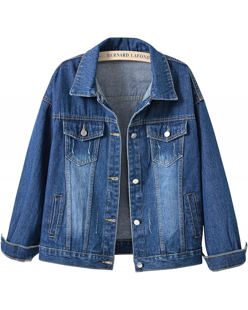 Women's Candy Color Denim Jacket Relaxed Fit Casual Jean Trucker Jacket Deep Blue $20.34 Jackets