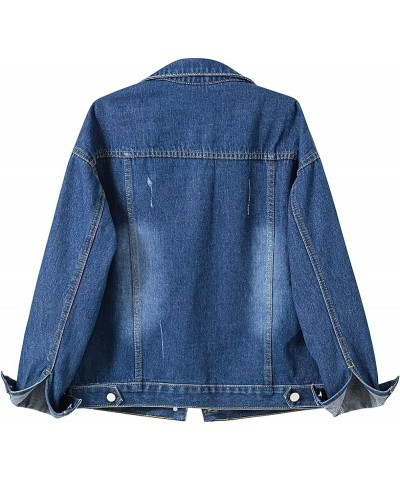 Women's Candy Color Denim Jacket Relaxed Fit Casual Jean Trucker Jacket Deep Blue $20.34 Jackets