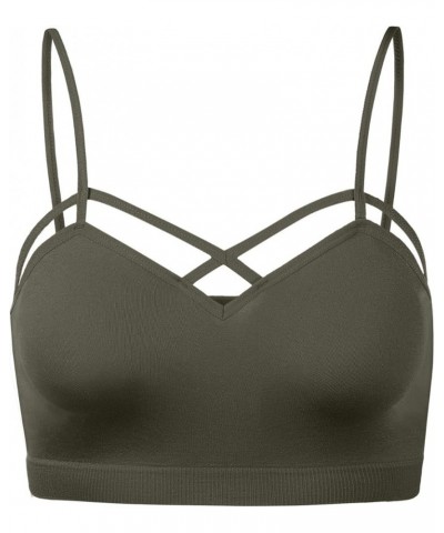 Womens Camisole Sleeveless Seamless Strappy Bralette Tops Bustier Crop Top 001-dark Olive $10.27 Tanks