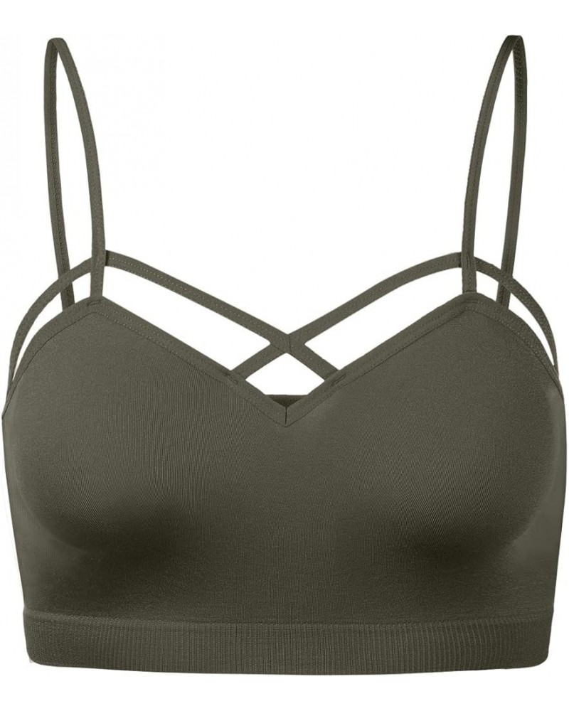 Womens Camisole Sleeveless Seamless Strappy Bralette Tops Bustier Crop Top 001-dark Olive $10.27 Tanks