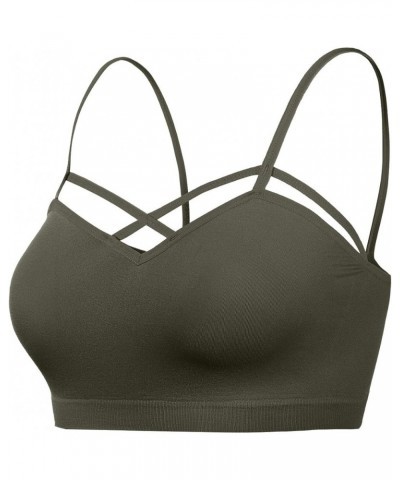 Womens Camisole Sleeveless Seamless Strappy Bralette Tops Bustier Crop Top 001-dark Olive $10.27 Tanks