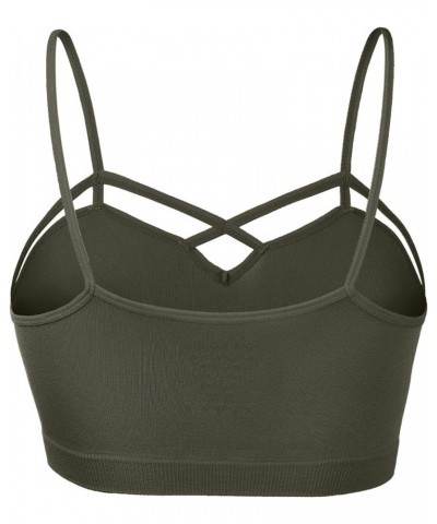 Womens Camisole Sleeveless Seamless Strappy Bralette Tops Bustier Crop Top 001-dark Olive $10.27 Tanks