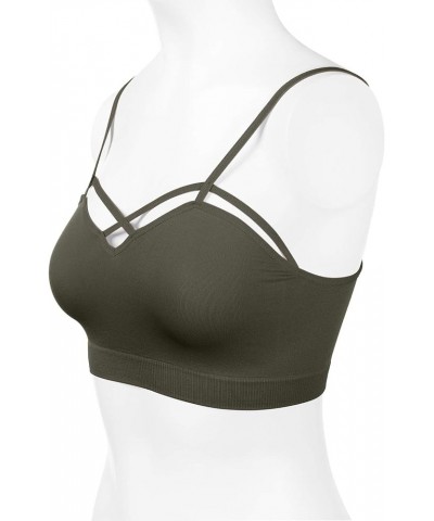 Womens Camisole Sleeveless Seamless Strappy Bralette Tops Bustier Crop Top 001-dark Olive $10.27 Tanks