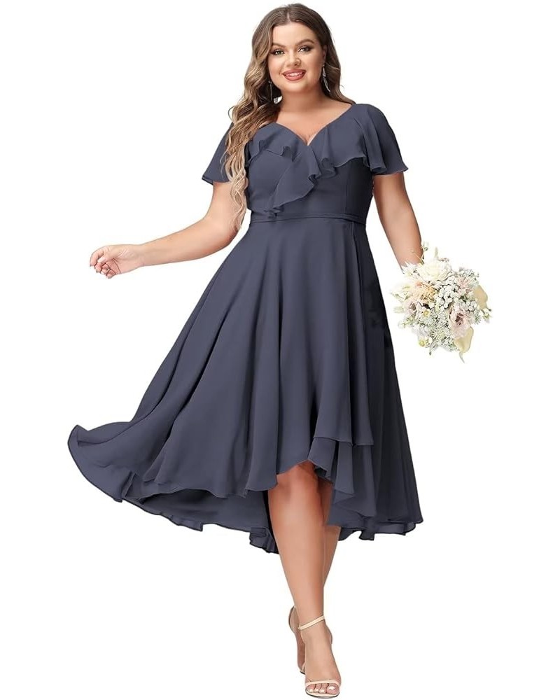 Women's V-Neck Ruffle Bridesmaid Dresses Short with Pockets Empire Waist Chiffon Formal Dresses BF19 Stormy Blue $25.60 Dresses