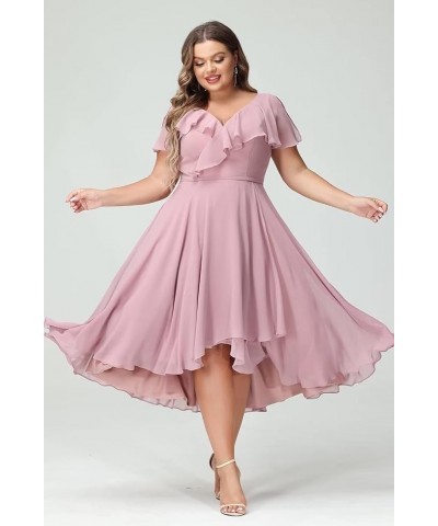 Women's V-Neck Ruffle Bridesmaid Dresses Short with Pockets Empire Waist Chiffon Formal Dresses BF19 Stormy Blue $25.60 Dresses