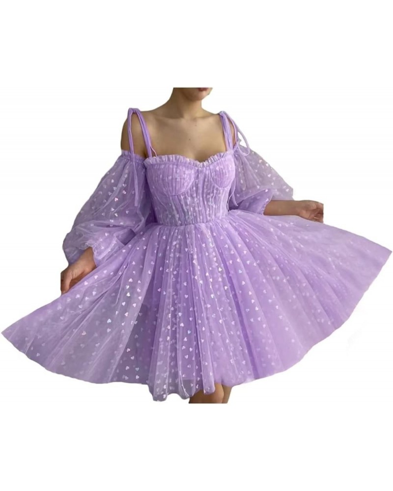 Short Prom Dress for Juniors Puffy Sleeves Tulle Homecoming Dress A Line Cocktail Dress Style2-lilac $35.80 Dresses