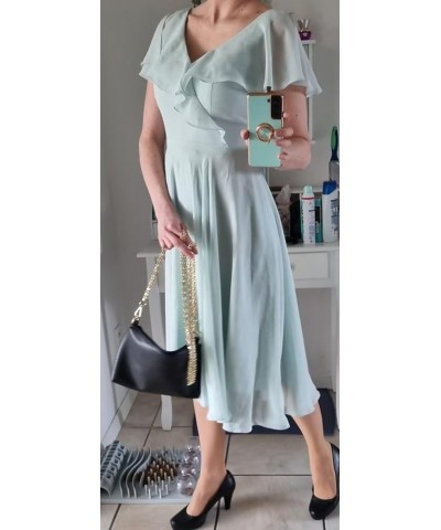 Women's V-Neck Ruffle Bridesmaid Dresses Short with Pockets Empire Waist Chiffon Formal Dresses BF19 Stormy Blue $25.60 Dresses