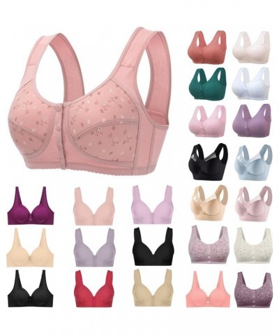 Bras for Women No Underwire Back Button Closure Lift Push Up Bras Comfort Everyday Bras Sports Bras for Older Women B04-pink ...