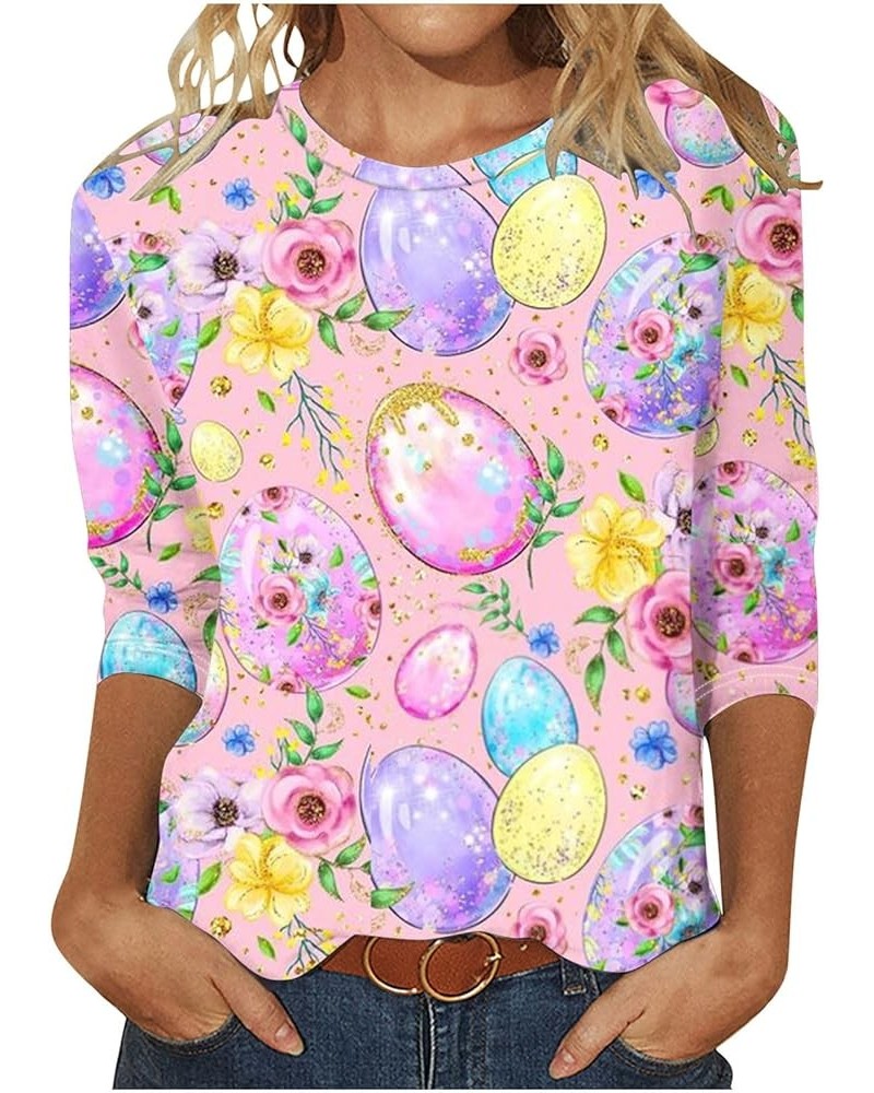 Easter Day Tops for Women Plus Size 3/4 Sleeve Shirts Funny Cute Rabbit Print Tops Casual Crewneck Egg Graphic Blouse C $7.68...