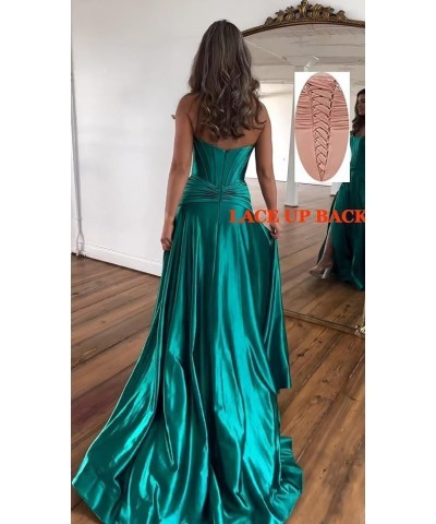 Corset Strapless Satin Prom Dress Long Formal Evening Party Dress with Slit Plum $40.00 Dresses