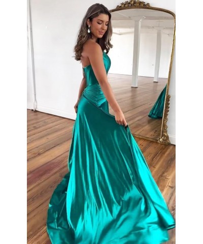 Corset Strapless Satin Prom Dress Long Formal Evening Party Dress with Slit Plum $40.00 Dresses