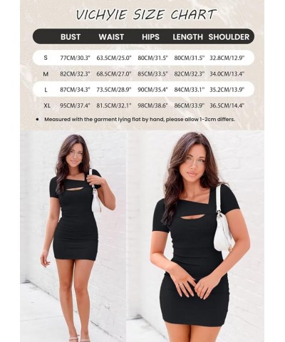 Womens Summer Dresses Cutout One Piece Ribbed Bodycon Mini Short Sleeve Casual Slim Fitted Pencil Dresses Blue $13.50 Dresses