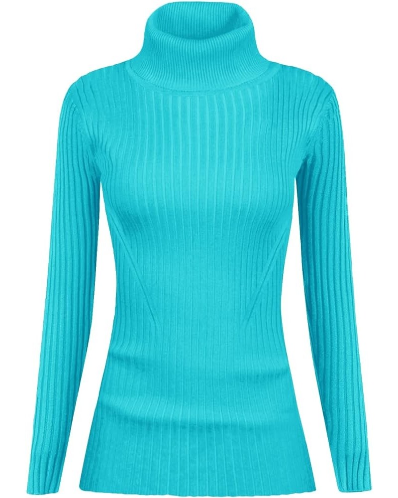 Mock Neck Ribbed Sweaters for Women Cute Sexy Knitted Warm Fitted Fashion Pullover Sweater Lakeblue $16.35 Sweaters