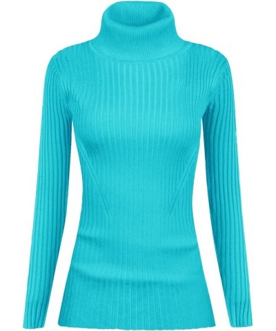 Mock Neck Ribbed Sweaters for Women Cute Sexy Knitted Warm Fitted Fashion Pullover Sweater Lakeblue $16.35 Sweaters