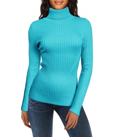 Mock Neck Ribbed Sweaters for Women Cute Sexy Knitted Warm Fitted Fashion Pullover Sweater Lakeblue $16.35 Sweaters