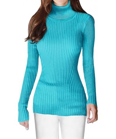 Mock Neck Ribbed Sweaters for Women Cute Sexy Knitted Warm Fitted Fashion Pullover Sweater Lakeblue $16.35 Sweaters