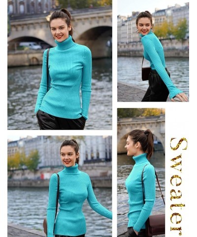 Mock Neck Ribbed Sweaters for Women Cute Sexy Knitted Warm Fitted Fashion Pullover Sweater Lakeblue $16.35 Sweaters