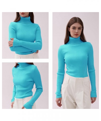 Mock Neck Ribbed Sweaters for Women Cute Sexy Knitted Warm Fitted Fashion Pullover Sweater Lakeblue $16.35 Sweaters