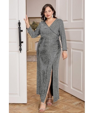 Women's Plus Size V Neck Sequin Long Cocktail Dresses Slit Side Glitter Formal Evening Gowns Black $31.50 Dresses