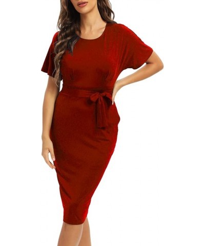 Women's Round Neck Short Sleeve Office Wear to Work Bodycon Slim Work Pencil Dress 881a-1-8 Red $19.24 Dresses