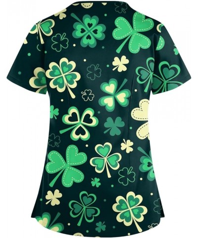 St Patricks Tops 2024 Blouse Womens Plus Size Short Sleeve Fashion Cross V Neck Shirt Double Pockets Tshirts 1-turquoise $9.8...