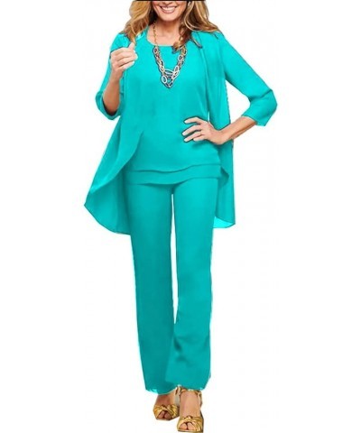 3Pcs Sets Mother of The Bride Dress Elegant Jumsuits Long Pantsuit for Women with Jacket NY022 Aqua Blue $35.87 Suits