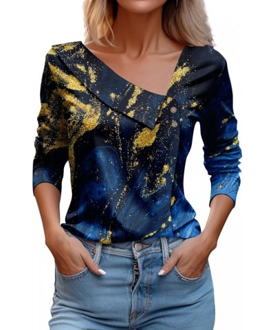 Women's Casual Long Sleeve V Neck Cute Shirts Lapel Neck Xmax Printed Tee Blouses Casual Loose Patchwork Basic Tops 4-dark Bl...