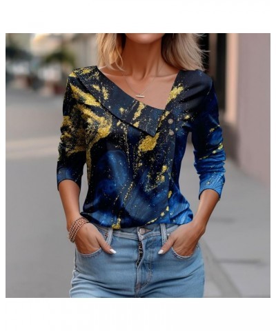 Women's Casual Long Sleeve V Neck Cute Shirts Lapel Neck Xmax Printed Tee Blouses Casual Loose Patchwork Basic Tops 4-dark Bl...