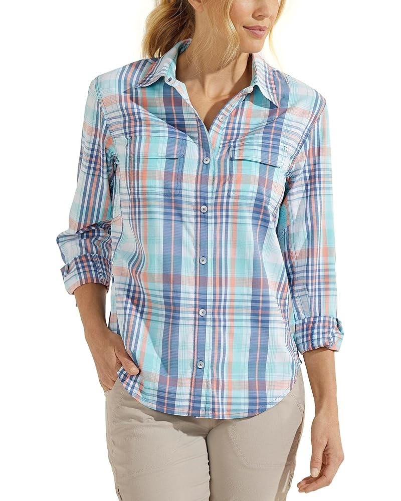 UPF 50+ Women's Mylitta Travel Shirt - Sun Protective Multicolor Oasis Plaid $17.22 Blouses