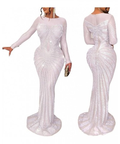 Women's Sexy Hot Drilling Craft Rhinestone Dress Bodycon Party Club Night Out Dresses Clubwear 1a-white $31.49 Dresses