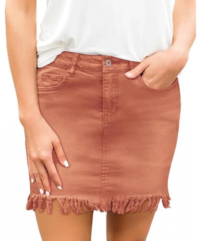 Women's Casual Mid Waisted Washed Frayed Pockets Denim Jean Short Skirt A1 Amber Brown $19.37 Skirts