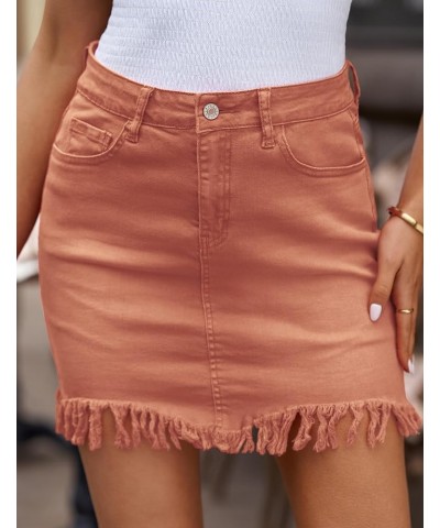 Women's Casual Mid Waisted Washed Frayed Pockets Denim Jean Short Skirt A1 Amber Brown $19.37 Skirts