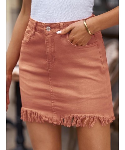 Women's Casual Mid Waisted Washed Frayed Pockets Denim Jean Short Skirt A1 Amber Brown $19.37 Skirts