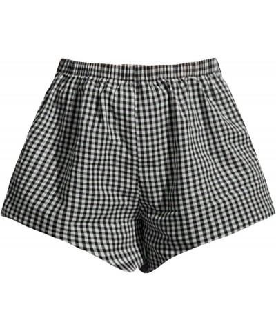 Women's Plus Size Plaid Pajama Shorts Elastic Waisted Sleep Lounge Shorts Black and White $9.84 Sleep & Lounge